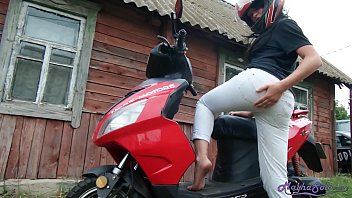 Girl In Helmet Jerks Pussy To Orgasm On Step Brother Motorcycle