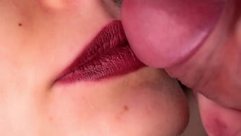 Slow Motion Close Up Fetish Red Lipstick In Cum